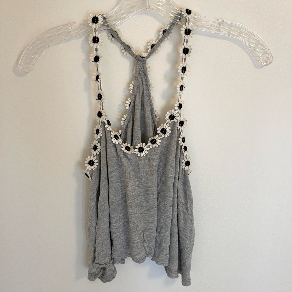 Like new LF tank top crop with Floral embroidery straps in grey